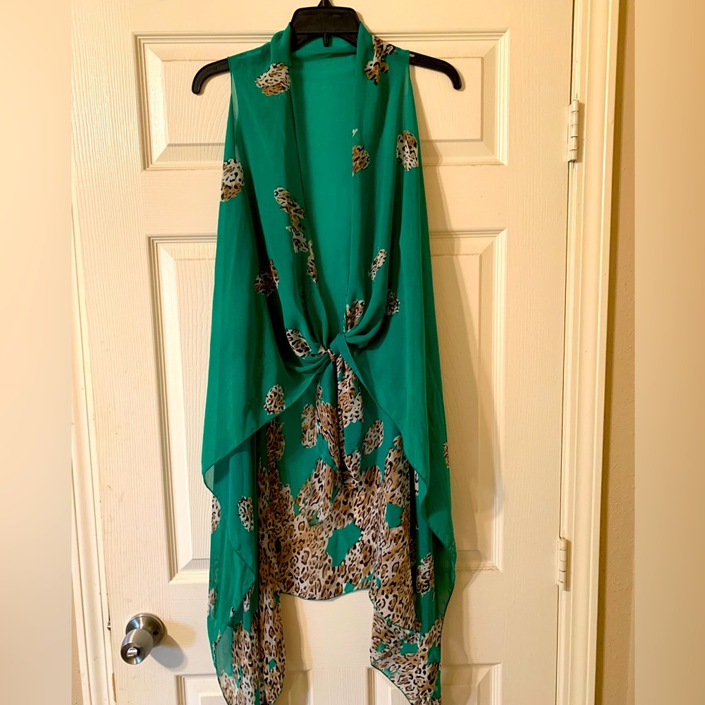 Long Green with Leopard Print Cover Up